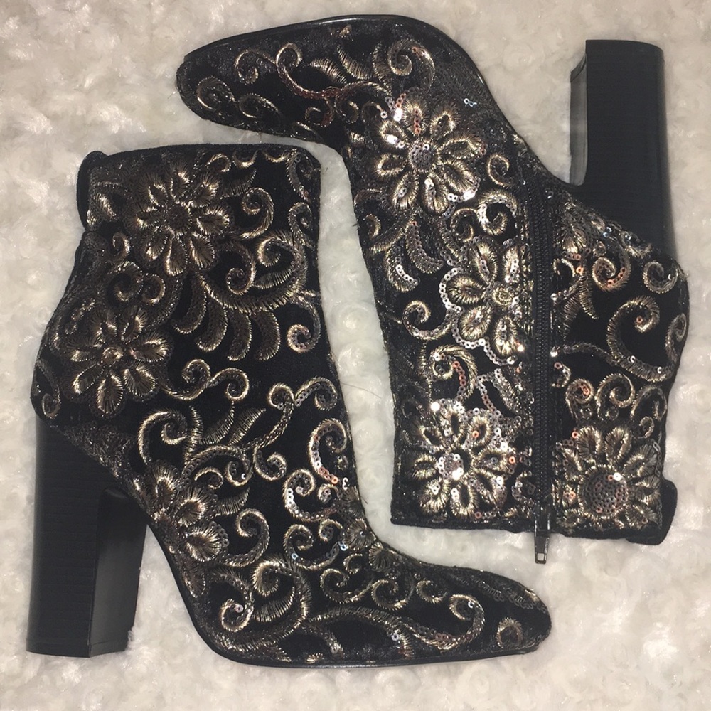 Guess Black & Metallic Gold Booties 4in